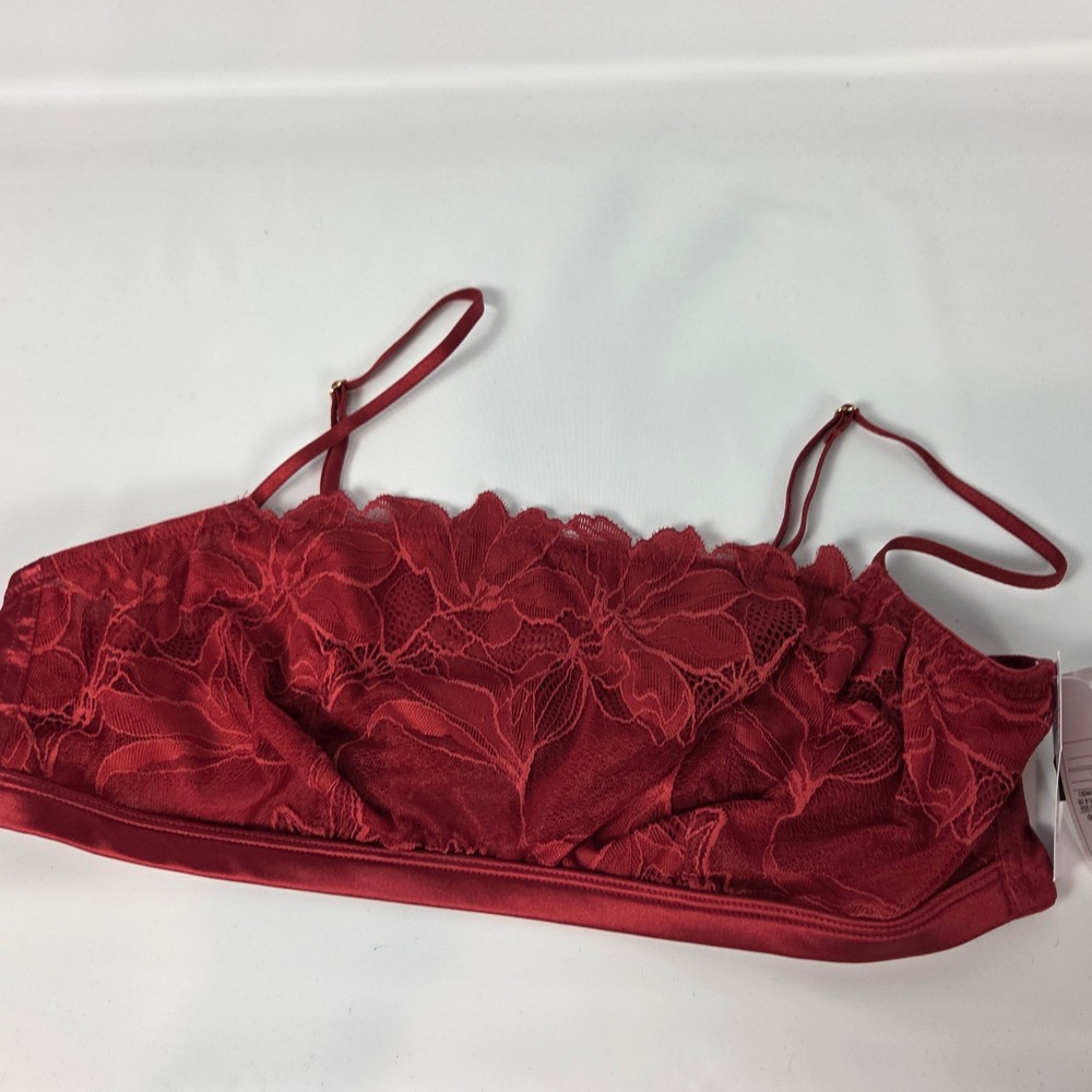 Auden Romantic Red Floral Lace Bandeau Bralette Scalloped Edge NWT Large